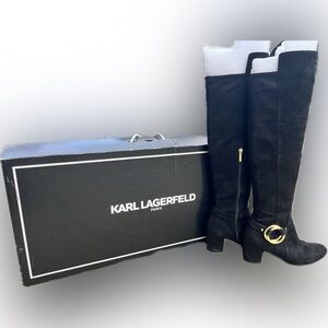 Karl Lagerfeld Black Suede Micro Boots